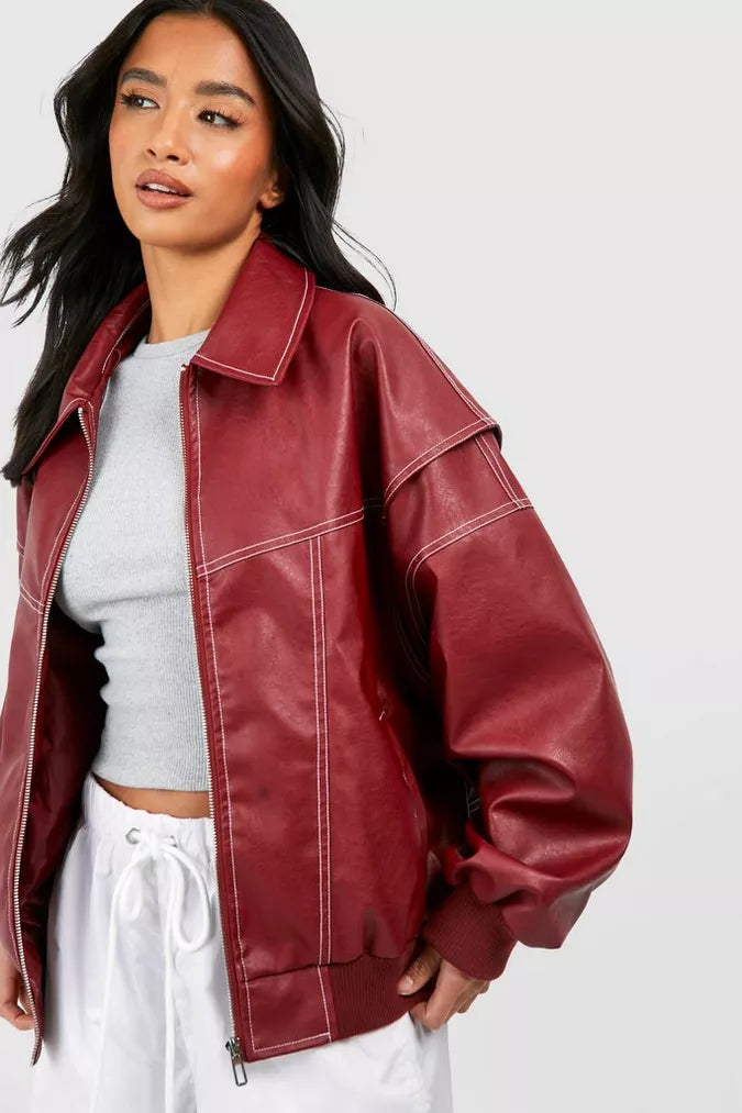 Oversized leather bomber jacket